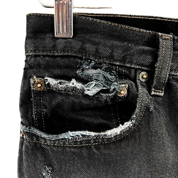 Reformation x Levis Redone Women Jeans 30in Waist 501 Black Distressed Grunge - Picture 7 of 16